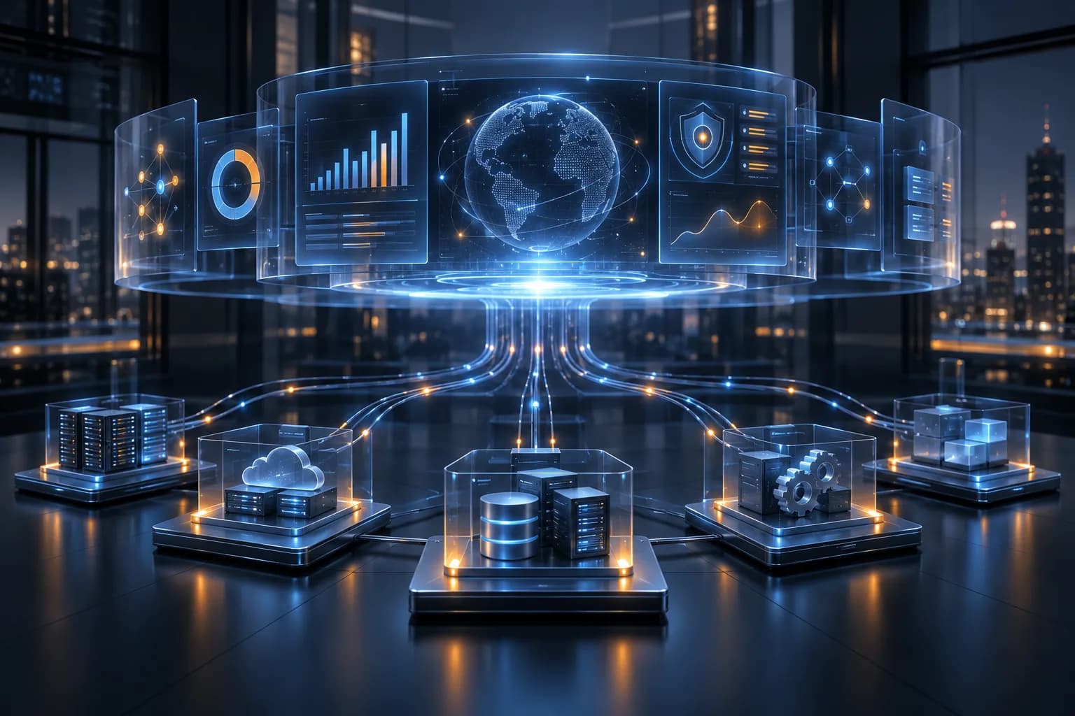 Central digital governance layer connecting enterprise systems, data, risk, and performance signals